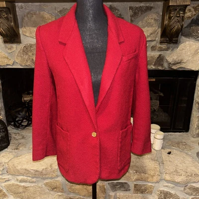 Chaqueta Blazer 100% Lana Para Mujer Talla 12 Vintage Un Botón Rojo The Villager Foto 1 de 4