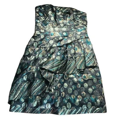 Mini Vestido Formal Phoebe Couture Metálico Negro Teal Dorado Sin Tirantes Talla 4 Forrado Foto 1 de 4