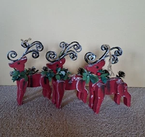Reindeer Christmas Ornaments Set 3 Red With Garland Pine Cones Antlers - Picture 1 of 15