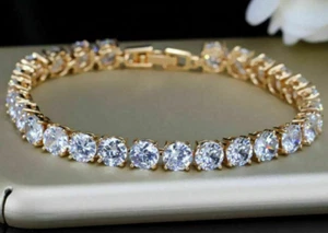 14K Yellow Gold Plated 5.0 TCW Lab Created Moissanite Tennis Bracelet Round Cut - Picture 1 of 3