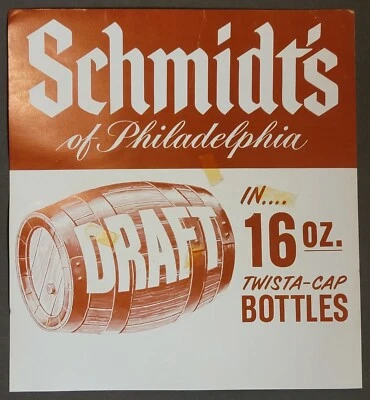 Póster de cartón vintage de Schmidt's Beer of Philadelphia PA Foto 1 de 3