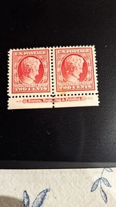Scott #367, M/F/H, pair w/printed selvage, Carmine, 2 cent, Lincoln Memorial - Picture 1 of 2