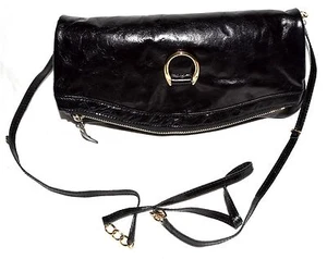 Joseph Charles Black Leather Fold Over Convertible Clutch Shoulder Crossbody Bag - Picture 1 of 9