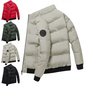 Men Winter Warm Jacket Full Zipper Short Warm Padded Jacket Outdoor Windproof - Picture 1 of 10