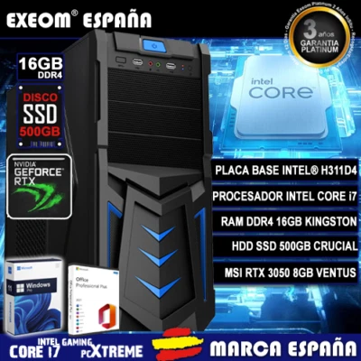 Ordenador Gaming Pc Sobremesa Intel i7 16GB SSD 500GB RTX3050 8Gb Windows 11 - Imagen 1 de 4