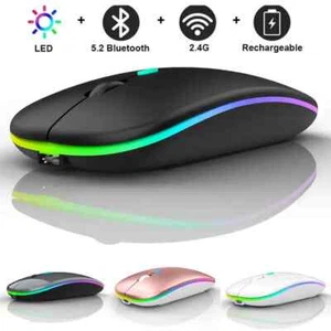 Slim Silent Rechargeable Wireless Mouse RGB LED USB Mice MacBook Laptop PC UK - Picture 1 of 27