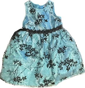 Girls Blue Floral Dress Lined Size 4 - Picture 1 of 3
