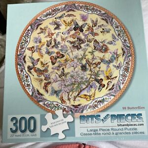 NEW Ninety Nine Butterflies Bits and Pieces Round Puzzle 300 Piece Floral Color