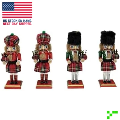 CLEVER CREATIONS 4 pc. Scottish Nutcracker Christmas Ornament Wood 5" Working Mouth, Cloth, Hair