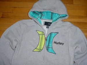Vintage Hurley Boys Full Zip Hoodie Sweatshirt Jacket Gray Logos L Surf/Skate - Picture 1 of 2