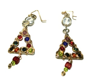 Costume Jewelry Earrings Christmas Trees Triangles Gold Rhinestones 3" x 1" - Picture 1 of 2
