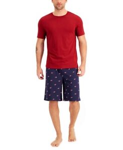 Club Room Mens Santa Hat PJ Set 9" Sleep Shorts +T-Shirt Pajamas S/M/L/XL/XXL