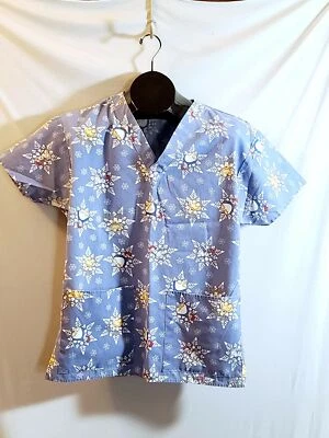 Snowflakes,Reindeer,Penguins,Teddy Bears X-Small Medical Scrub Top - Image 1 of 4