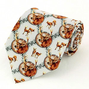 Bucks & Does Men's Neck Tie Deer Hunting Jon Q Wright Animal Silk Gray Necktie - Picture 1 of 3