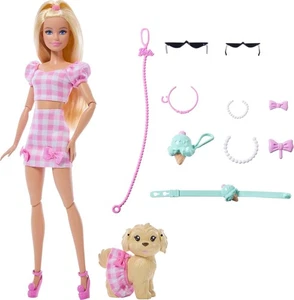 Barbie Twinning Looks Doll & Dog Pink Gingham Clothes Bows Blonde Hair JFP36 NEW - Picture 1 of 5