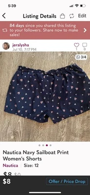 Nautica Girls Size 12 Navy Adjustable Waist Nautical Silver Anchor Shorts - Image 1 of 3