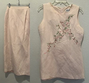 Jessica Howard Pale Pink 2 Piece Embroidered Floral Top Maxi Skirt Linen Blend - Picture 1 of 17