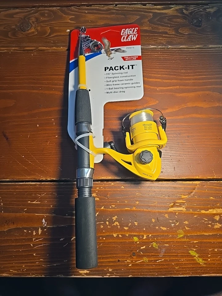 NUEVO EAGLE CLAW Pack-It caña giratoria telescópica/carrete combo 5'6" #PK56TS Foto 1 de 2
