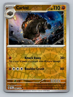 Pokemon Carkol SV05: Temporal Forces 094/162 Near Mint NM Reverse Holo - Image 1 of 2