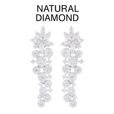 ¡La mejor oferta! Pendientes colgantes colgantes de diamantes naturales de corte redondo de oro blanco de 14 k para mujer Foto 1 de 4