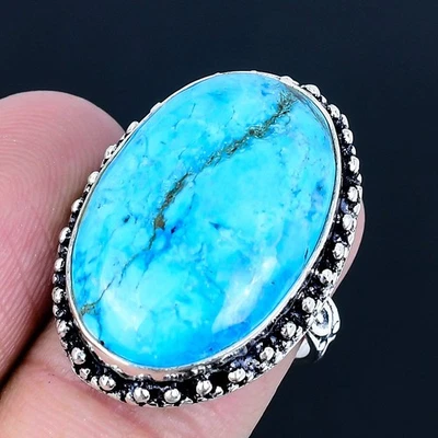 Anillo Hecho a Mano Turquesa Tibetana Chapado en Plata 925 de EE. UU. Talla 6 Foto 1 de 3