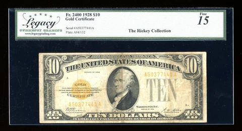 DBR 1928 $10 Gold Certificate Fr. 2400 Legacy 15 Serial A50377441A Cover