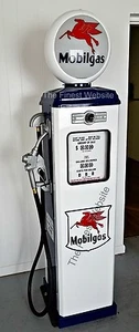 NEW MOBIL MOBILGAS REPRODUCTION ANTIQUE REPLICA GAS PUMP WHITE & BLUE FREE SHIP - Picture 1 of 12