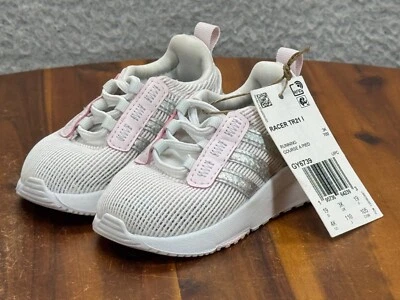 Adidas девочек Baby Racer TR21 обуви белый розовый работает детский размер 4K ребенка ясельного возраста кроссовок - Изображение 1 из 4