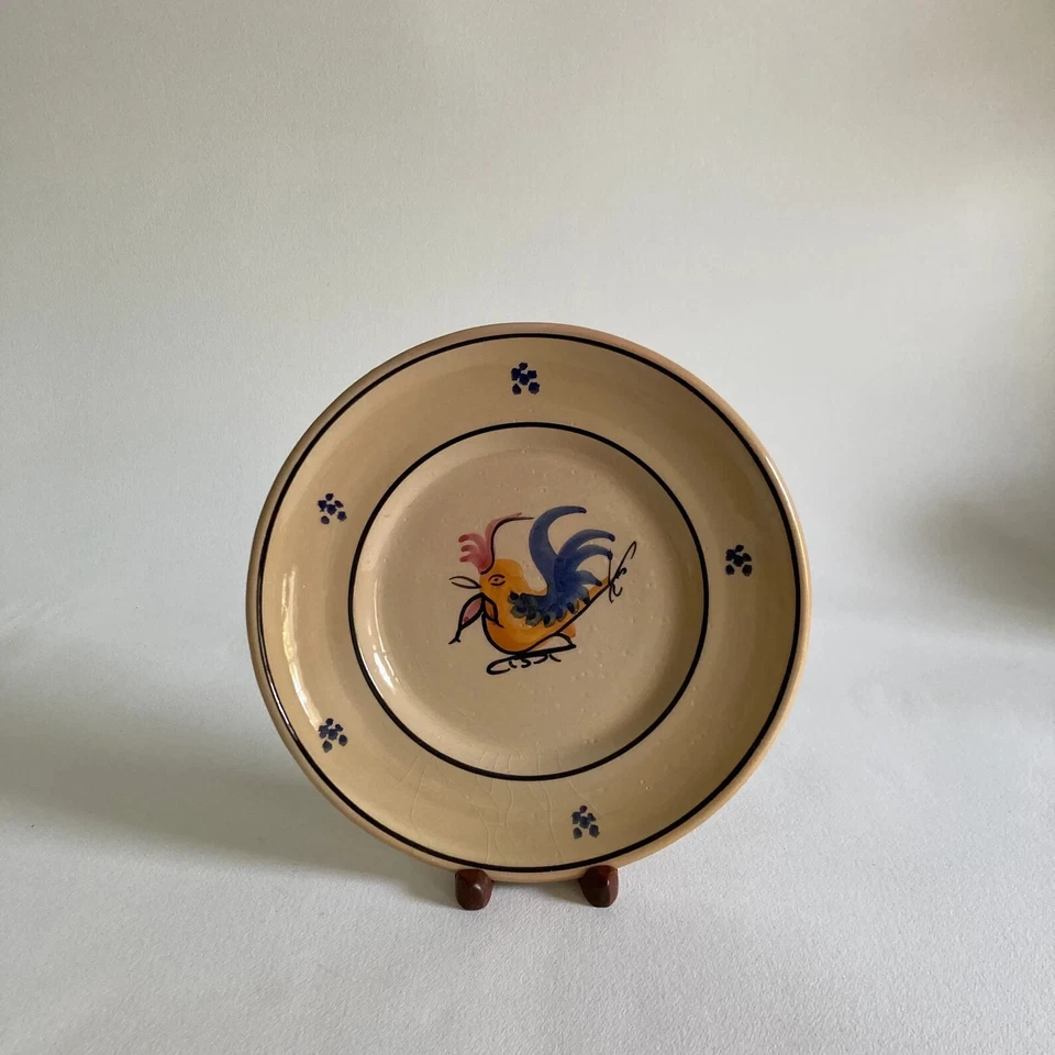 Plato de gallo de cerámica esmaltado craquelado de alto brillo decorativo del siglo XX Foto 1 de 4