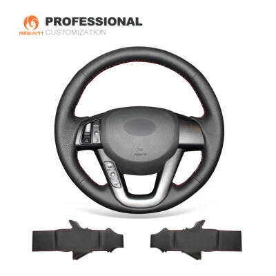 DIY Black Genuine Leather Steering Wheel Cover Wrap for Kia Optima 2011-2013 - Image 1 of 4