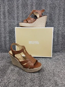New w/ Box Michael Kors Womens Size 10 Brown Platform Berkley Leather Sandals - Picture 1 of 13