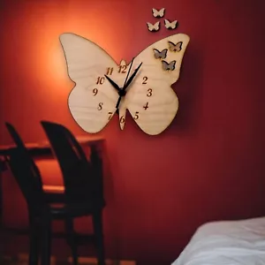 Butterfly Wooden Custom Engraved Clocks, Silent Sweep Movement Oak/Walnut/Cherry - Picture 1 of 5