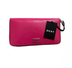 DKNY Damen-Geldbörse mit Reißverschluss heißrosa Gigi Leder Clutch Logo Kreditkartenfächer - Bild 1 von 15