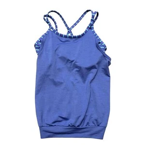 Athleta Girl Size XS 6 Athletic Tank Top Blue with Mint Stripes - Picture 1 of 5