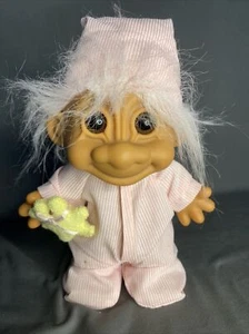 Vtg 8" Sleepy Time Night Night Russ Troll Doll Pink Pajamas Nightcap Teddy Bear - Picture 1 of 12