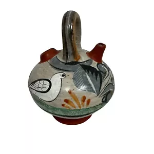 Vintage mexikanischer Tonala Ton Keramik Volkskunst Wasserkrug Vogel Blumen handbemalt - Bild 1 von 8