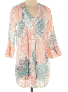 Soft Surroundings Tunic Top Malha Cotton cover up V-Neck Corals Print sz XS - Picture 1 of 10