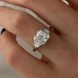 IGI-zertifizierter Asscher-Schliff im Labor gezüchteter Diamant Verlobungsring in 14 K massivem Gold - Bild 1 von 15