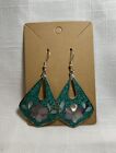 Vintage Alpaca Mexico Silver Tone Turquoise Mother Of Pearl Inlay Earrings 2.5”