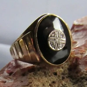 Art Deco Ring Gatsby 5 Rosenschliff Diamanten Onyx gelb weiß 10k Gold Davidson Sohn - Bild 1 von 13