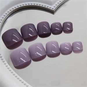 Stylish Short Toe Press-On False Nail Soild Color Glossy Sommer Pedicure 24pcs - Picture 1 of 7