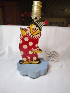 Vintage Wooden Two Sided Clown Desk Lamp Red & Blue 11" Tall. Tested - Picture 1 of 5