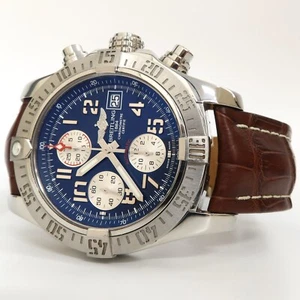 Breitling Avenger II Chronograph Blue Dial Stainless Steel Leather 43MM A13381 - Picture 1 of 8