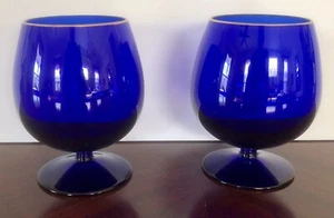 RARE CHAIRMAN GOLD by RALPH LAUREN CRYSTAL Set of 2- BRANDY GLASS COBALT BLUE - Picture 1 of 5
