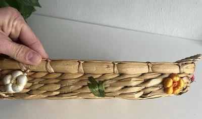 Vintage Straw Raffia Wicker Basket Serving Tray Flower Decorations 1970s  - Image 1 of 4