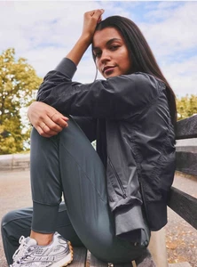 ATHLETA Jetset Bomber Jacket Water Repellent Rain | Shadow Grey S Tall #818839 - Picture 1 of 4