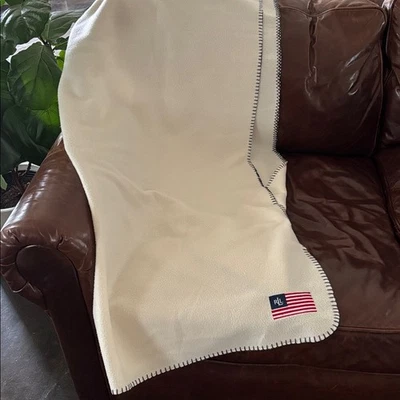 Manta Ralph Lauren Vintage Bandera EE. UU. Bordada Vellón Azul Crema Foto 1 de 4