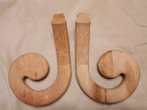 Pair (2) Unstained Wood Oak Staircase Ends - Curved Left & Right - Vintage NOS - Picture 1 of 8