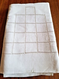 Ancien drap en fil de lin brodé et monogrammé avec retours - 310 cm x 200 cm - Picture 1 of 3