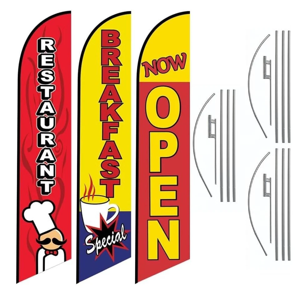 3 Swooper Flags Breakfast Lunch Special Open Restaurant Welcome (3 Flags &... - Image 1 of 1